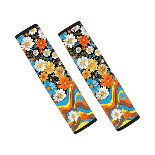 UNICEU Retro Groovy Flower Auto Seat Belt Pads Set of 2, 70S Car Accessory Decoraion Colorful Swirl Wavy Shoulder Seatbelt Pads Cushion Universal Fit Most Vehicle SUV Truck - color: 70S Retro Groovy Flower Swirl Wavy