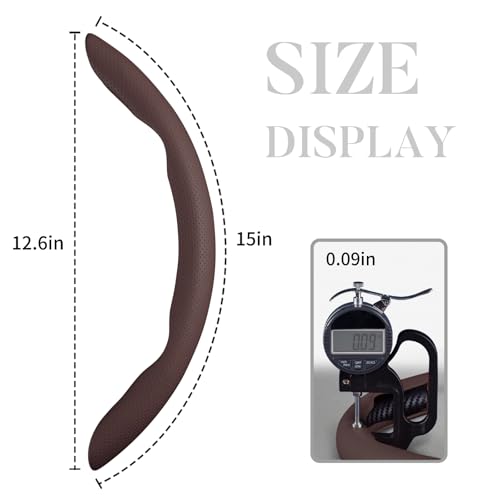 Car Steering Wheel Cover Leather Snap On 3Pcs Set Non-Slip Protector Wrap Steering Wheel Accessories 14.5-15 inch Universal Brown - color: Brown