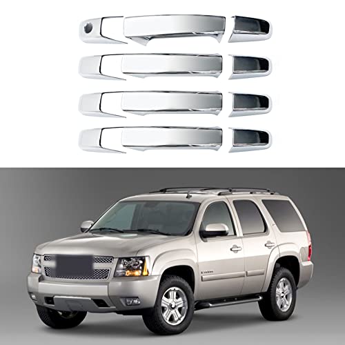 Chrome Door Handle Covers Trim Compatible with Chevrolet Silverado Tahoe Suburban Avalanche 2007-2013 GMC Yukon Sierra 2007-2014 Escalade 2007-2014 for 4 Doors Without Passenger Keyhole - color: Chrome, size: 07-14 Silverado No Smartkeyhole