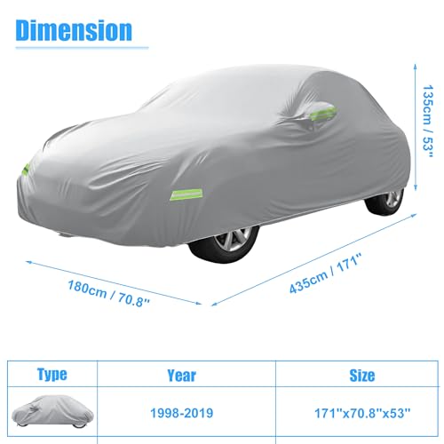 X AUTOHAUX for Volkswagen New Beetle Cover Car Cover for Volkswagen New Beetle 1998-2019 Outdoor Full Car Cover All Weather Protection with Zipper Silver Tone