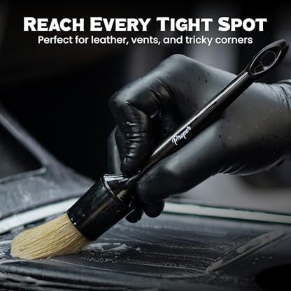 Premium Car Detailing Brush Set - Complete 6 Pack Kit - 2 Boar's Hair, 2 Ultra Soft, 2 Synthetic Bristles - Car Detail Brush for All Surfaces, Leather Seats, Air Vents, Wheels & Emblems, and More - color: Multi 6 Pack