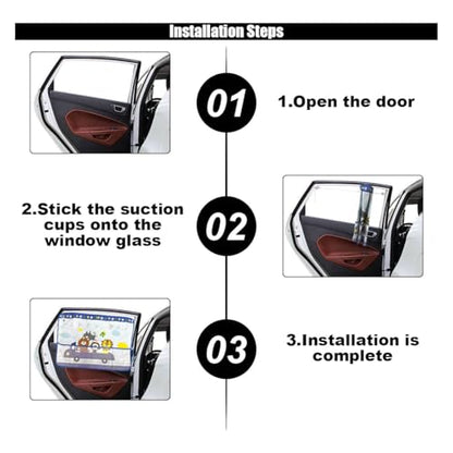 Car Window Shade for Baby, Blackout Car Window Curtain with Storage Pockets & 7 Suction Cups, Cartoon Pattern Cars Side Window Sun Shade Cover for Sun/Heat/UV Rays Protection (Blue-Animals) - color: Blue-Animals