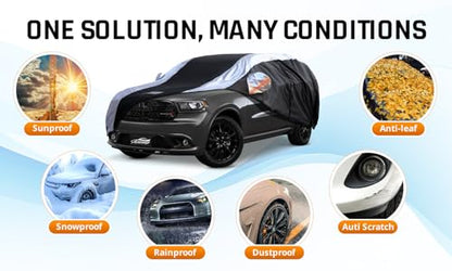 Dodge Durango Car Cover Waterproof All Weather with Silver Strip Design, Custom Fit for Dodge Durango 2005–2025, Durango Accessory with Door Zipper & Windproof Straps - size: Custom Fit Dodge Durango