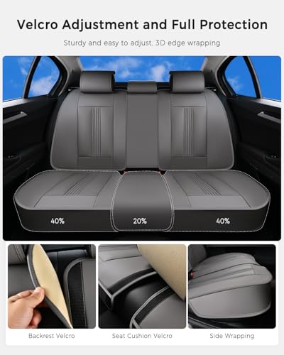 Huidasource Gray Back Seat Covers, Nappa Leather Rear Seat Covers with Ventilation Holes, Velcro Adjustable, Compatible with Seat Belts, Child Safety Seats, for Most Cars SUV Trucks, Gray - color: R# Gray, size: Back Seat Cover