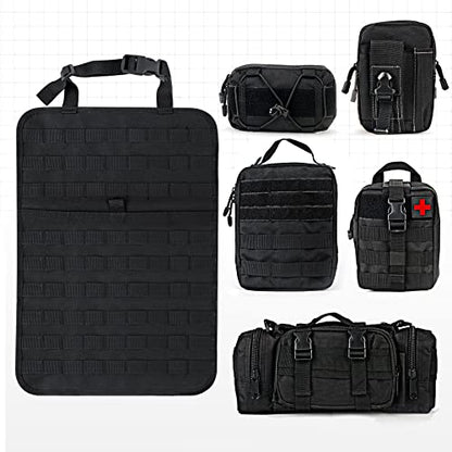 MAIKER Tactical Car Seat Back Organizer, Upgrade Tactical Vehicle Panel Organizer with 5 Detachable Molle Pouch, Universal fits for Most of Vehicle Black - color: Black