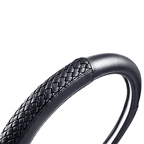 Flying Banner car Steering Wheel Cover Faux Leather Massage Universal fit 3D Honeycomb Hole Anti-Slip Sporty 15 Inches (Sliod Black Woven) - color: Sliod Black Woven