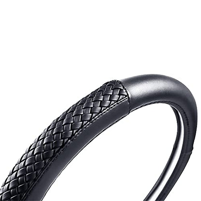 Flying Banner car Steering Wheel Cover Faux Leather Massage Universal fit 3D Honeycomb Hole Anti-Slip Sporty 15 Inches (Sliod Black Woven) - color: Sliod Black Woven