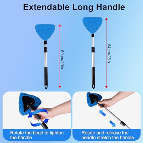 BITOPE All-in-One Car Windshield Cleaner Kit | Extendable Tool with 3 Reusable Microfiber Pads & Spray Bottle for Interior & Exterior Window Cleaning on Cars, SUVs, Trucks - color: Dark Blue