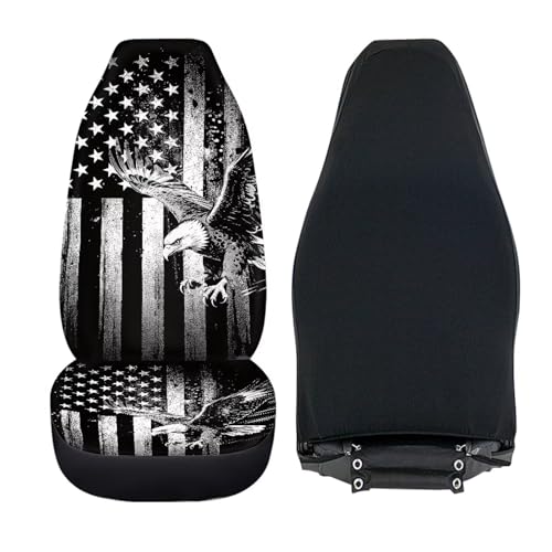 Eagle Car Front Seat Covers Anti-Slip Gray US Flag Car Seat Cover for Front Seats Set of 2 Patriotic Removable Automotive Accessories Universal Fit for Cars SUVs Sedans - color: Eagle Gray US Flag