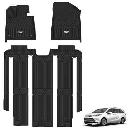 3W Floor Mats for Toyota Sienna 2021-2026 (Only for 7 Seat & Not Fit 25-26 Platinum Edition), TPE All Weather Custom Fit Floor Liner for Sienna XLE/XSE/Limited/Woodland Edition 1st, 2nd and 3rd Row - style: 1. Sienna 7 S|21-26|Floor Mats