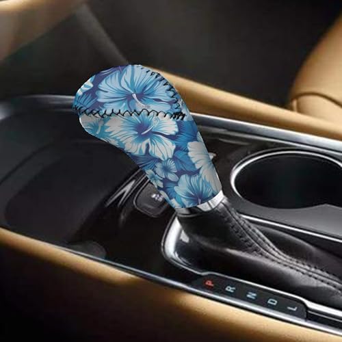 Jeiento Blue Hibiscus Flower Car Gear Shift Knob Cover Set, Car Gear Shift Knob Cover Hand Brake Cover for Women, Car Accessories Gifts, Green - color: Blue Hibiscus Flower