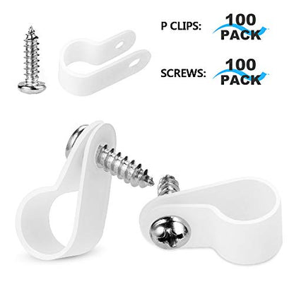 LOKMAN 100 Pack 1/4 Inch Rope Light P-Style Mounting Clips with Compatible Stainless Steel Pan Head Phillips Screws - size: 1/4 100+100