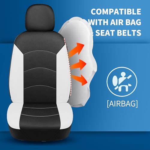 HChengkikz Car Seat Covers Front Seat, Waterproof Neoprene Car Seat Covers, Airbag Compatible, Universal Automotive Seat Covers for Most Cars, SUVs, Trucks (Black + White) - color: Black White, size: Two Front