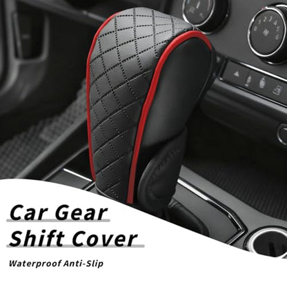 Car Gear Shift Cover, Universal Car Accessories Compatible with Most Truck/Car/SUV, Leather Gear Shift Cover, Soft Comfort, Black Red - color: dangbataoBlackRed