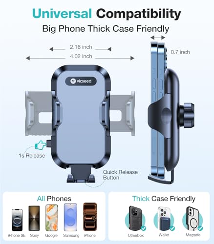 VICSEED Upgrade Ultra Stable Car Phone Holder Mount【Double Lock Metal Clip】 Universal Air Vent Phone Mount,Mobile Cell Phone Holder for Your Car,for iPhone 17 Pro Max 16 and All Phone - color: Black