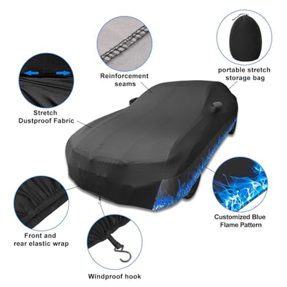 Erato Indoor Car Cover – Elastic Full Coverage Stretch Breathable Dustproof for Underground Garage, Car Show, Flame Pattern, Fits Sedans up to 193 Inches, Custom-Fit Style,Black - size: L-Sedan