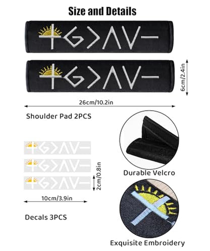 2 Pack Car Seat Belt Cover Pads with 3 PCS God is Greater Than the Highs and Lows Rearview Mirror Stickers, Christian Car Accessories Set for Women and Men - color: GAV