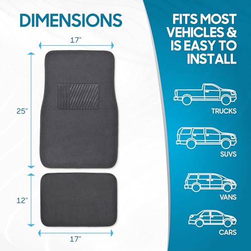 Premium 4 Piece Set of Carpet Car Floor Mats with Vinyl Safety Heel Pad for Car, Truck, SUV, Coupe Sedan, Black (MT-100-BK) Pack of 1 - color: Charcoal