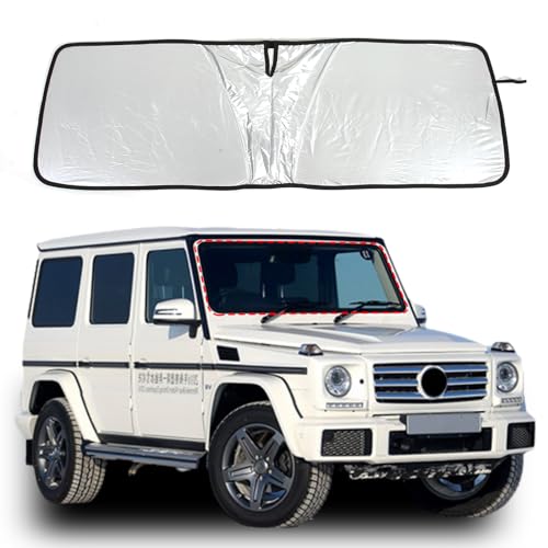 Front Windshield Sun Shade Compatible with Mercedes Benz G Class AMG SUV W463 G350 G400 G500 G55 G63 G65 G800 2004-2025 Foldable Elastic Memory Steel Wire Sun Shield UV Protection
