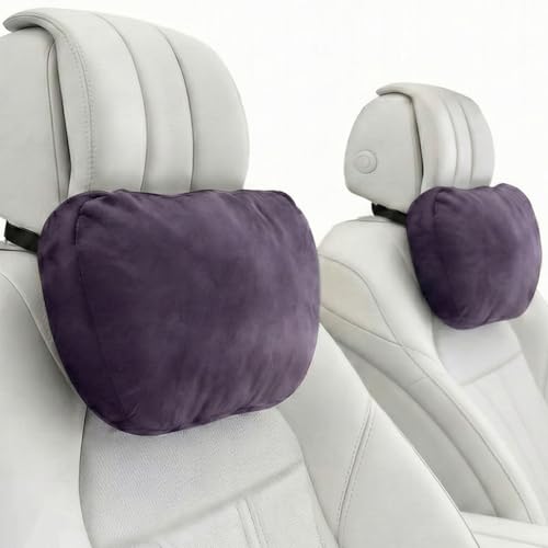 2PCS Car Pillow for Car Neck Pillow for Driving Seat Neck Support Soft Cushion Back Support Head-Rests for Vehicle Sleeping with Elastic Adjustment Strap (Violet, Head) - color: Violet, size: Head