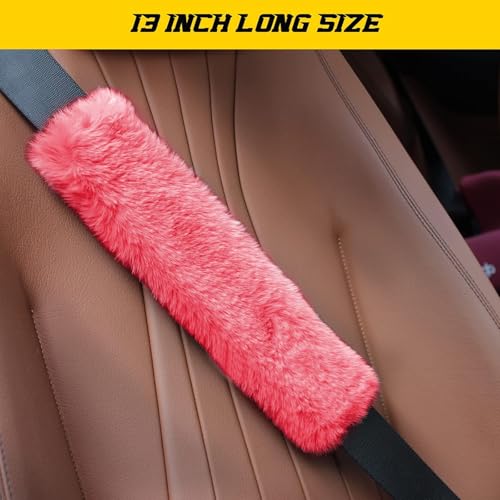 GAMPRO Car Seat Belt Pad Cover Kit, 2-Pack 13 inch Faux Rex Rabbit Fur Soft Comfortable Car Safety Seat Belt Strap Shoulder Pad for Adults and Children (Red) - color: Red