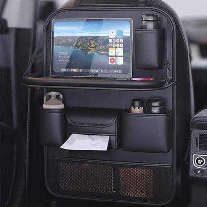 Tumecos Car Backseat Storage Bag with Foldable Table Tray,Large Capacity Seat Back Organizer,Car Kick Mat with Touch Screen Phone Holder,Multifunctional Backseat Protector Cover Pad (Style B) - style: Style B