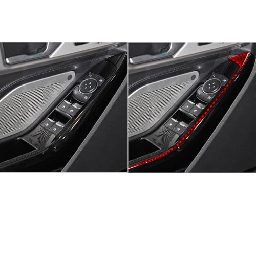 Real Red Carbon Fiber Car Window Lift Switch Control Side Strip Soft Sticker Auto Interior Trim Compatible with Ford Explorer(U625) XLT/Limited/ST/Platinum/Platinum Hybrid 2020 2021 2022 2023 - color: Front Row Window Lift Switch Side Trim