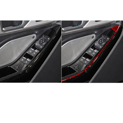 Real Red Carbon Fiber Car Window Lift Switch Control Side Strip Soft Sticker Auto Interior Trim Compatible with Ford Explorer(U625) XLT/Limited/ST/Platinum/Platinum Hybrid 2020 2021 2022 2023 - color: Front Row Window Lift Switch Side Trim