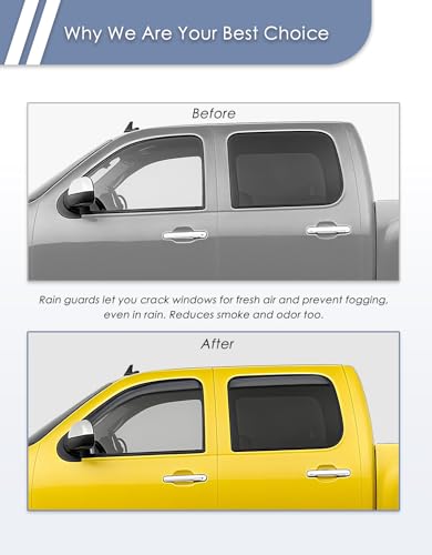 in-Channel Window Rain Guard for Chevrolet Chevy Silverado/GMC Sierra 2007-2013 Crew Cab Rain Guards Side Window Visors Low Profile Vent Visor Window Deflectors Vent Shades Truck Accessories - size: 2007-2013 Silverado/ Sierra Crew Cab