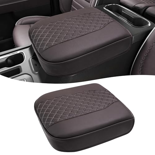 Center Console Cover for Chevy Silverado & GMC Sierra 1500 Accessories 2019-2026, Tahoe & Suburban & Yukon 2021-2026, Vinyl Car Armrest Protector, Bucket Seat Only, Anti-Scratch, Dark Brown - color: Dark Brown, size: Bucket Seat, Silverado & Sierra 2019-2
