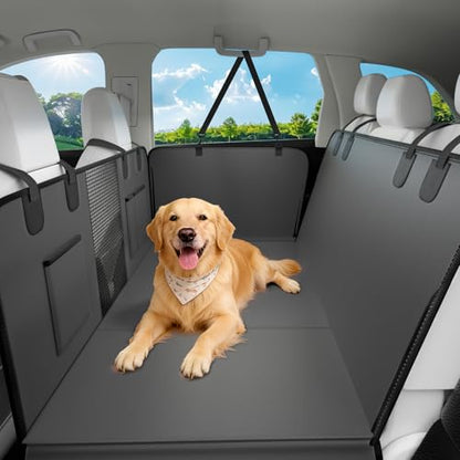 Dog Car Seat Cover for Back Seat, 52"x65" Waterproof Hard-Bottom Hammock with Side Flaps, Heavy-Duty 450lbs, Non-Slip & Scratch-Proof PU Leather Protector for SUV, Truck & Sedan Gray - color: Dark Gray