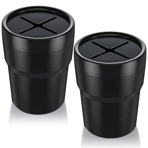 FIOTOK Car Trash Can with Lid, Mini Auto Garbage Can Leakproof Vehicle Trash Bin Fits Cup Holder in Console or Door for Automotive Car, Home, Office, Kitchen, Dinning Room 2 Packs