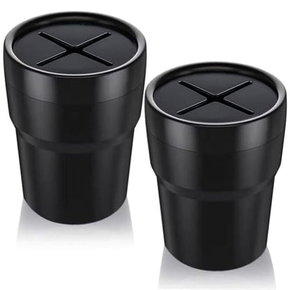 FIOTOK Car Trash Can with Lid, Mini Auto Garbage Can Leakproof Vehicle Trash Bin Fits Cup Holder in Console or Door for Automotive Car, Home, Office, Kitchen, Dinning Room 2 Packs