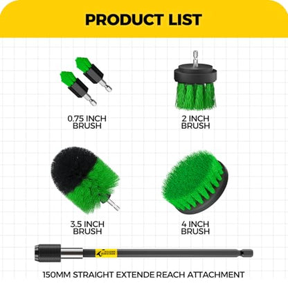 Holikme 6Pack Drill Brush Power Scrubber Cleaning Brush Extended Long Attachment Set All Purpose Drill Scrub Brushes Kit for Grout, Floor, Tub, Shower, Tile, Bathroom，Scrub Brush Green - color: Green