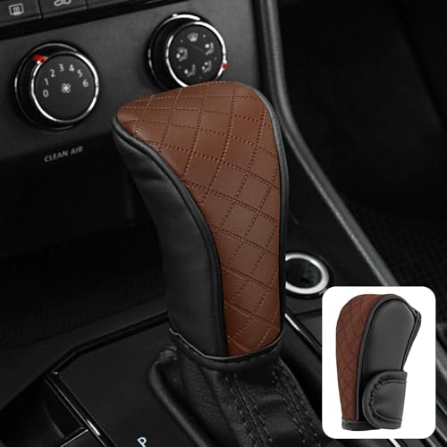 Gear Shifter Cover Stick Shift Knob Cover, Diamond PU Leather Anti-Slip Gear Shift Knob Protector Cover Universal Car Decorative Accessory for Cars,Trucks,SUVs Shift Lever(Blac & Brown) - color: Blac & Brown