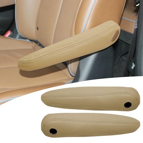 2PCS Car Front Seat Armrest Cover Compatible with Chrysler Pacifica 2017-2020 Leather Left and Right Seat Arm Rest Cover Beige (Only Leather Part)