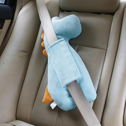PandaEar Car Seat Belt Covers for Kids - Ultra Soft Machine Washable Dinosaur Seatbelt Pillow - Universal Shoulder Pad for Car Seats, Booster Seats & Strollers - Neck & Head Support for Travel (Blue)