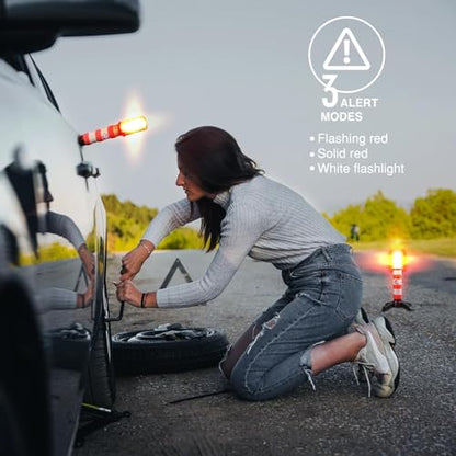 XTREME STP LED Road Flares, 3 Alert Lighting Modes: Flashing Red, Solid Red & White Flashlight, Emergency Flares for Vehicles, Visible From Up To A Mile, Foldable Stand/Built-In Magnet Sticks To Car - size: 4 Pack