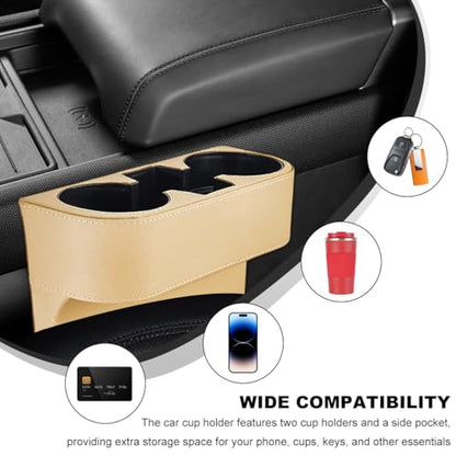 Car Seat Gap Filler Organizer, Multifunctional Auto Console Side Storage Box with Cup Holder, Universal PU Leather Cup Holder Front Seat Crevice Filler for Car Truck SUV (Beige) - color: Beige