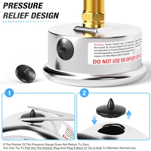 MEANLIN MEASURE 0~60Psi Stainless Steel 1/4" NPT 2.5" FACE DIAL Liquid Filled Pressure Gauge, Pool Sand Filter Pressure Test Center Back Mount, with 1/2" NPT and 3/8" NPT Hex Bushing - size: 0-60Psi