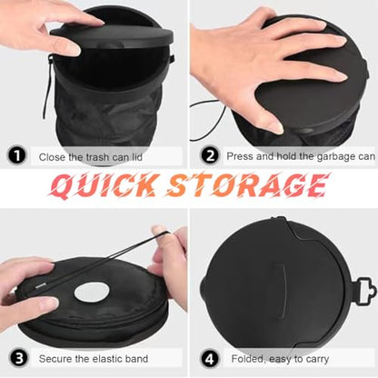 Yourkar Car Trash Can with Lid, Foldable Polyester Pop-Up Auto Trash Can, Portable Large Capacity Vehicle Trash Can with Adjustable Hooks, Universal Interior Car Accessories