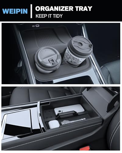 for 4PCS Double Layer Center Console Armrest Organizer&Cup Holder Insert&Wireless Mat Compatible with 2024-2026 Chevy Traverse - color: Traverse 24-26 Armrest Tray 4PCS