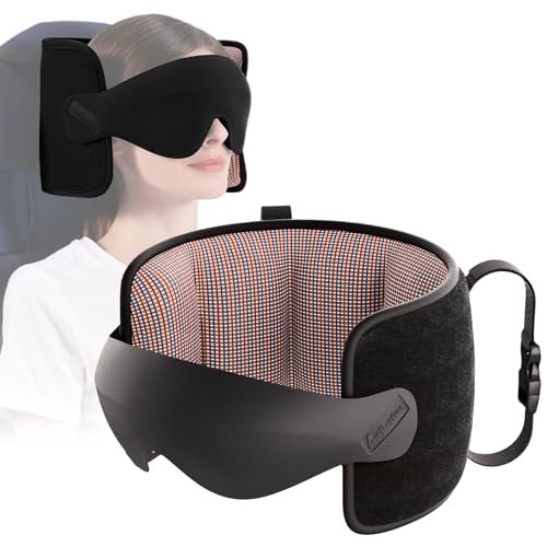 Travel Pillow for Airplane, Travel Pillow with Seat Strap and 3D Eye Mask to Firm Head, 360°Support Headrest No Bobblehead, Travel Essentials for Long Flight,Car Road Trip,Mottled Red - color: Mottled Red