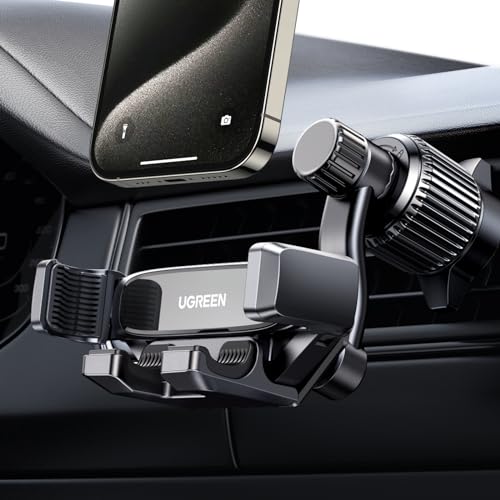 UGREEN Car Phone Holder Vent Phone Mount, Never Blocking Air Vent Clip Cellphone Holder Compatible with iPhone 17 16 15 14 13 12 Pro Max Mini Plus, iPhone 11 SE XS XR 8 7 6 6S Smartphone, Black