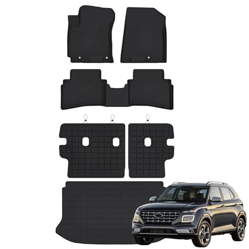 Floor Mats for 2020-2025 2026 Hyundai Venue (Cargo Mat Only Fit Upper Layer) & Backrest Mat,TPE All Weather Protection Car Mats with Trunk Mat Covering The Backrest Full Set Accessories - size: 2020-2026 Venue full set mat