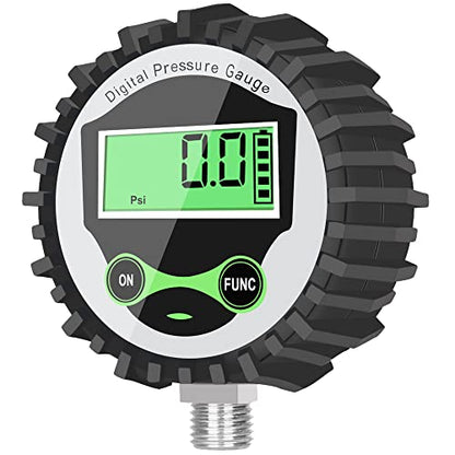 Digital Low Pressure Gauge with 1/4'' NPT Bottom Connector and Rubber Protector by Uharbour, 5-60 psi, Accuracy 1%, Resolution 0.1psi - size: 5-60psi