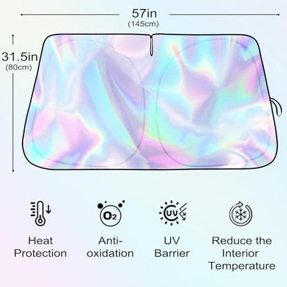 Iridescent Sun Shade for Car Windshield, Foldable Universal Car Windshield Upgrade Sunshade Enhanced UV Rays Reflective Sun Visor Shade Keeps Vehicle Cool - color: Silver- Colorful, 57"x31.5"