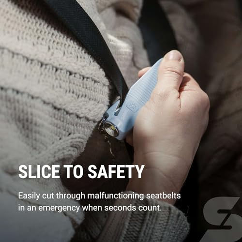 Sabre Safe Escape™ 3-in-1 Car Escape Tool for Car Safety with Spring-Loaded Window Breaker, No Swing Required, Seat Belt Cutter, LED Flashlight, Compact Auto Safety Tool for Emergencies - color: Chambray Blue