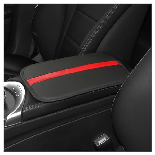 Leather Car Center Console Cover,Striped Patchwork Car Armrest Cover for Protecting Car Armrest Box & Car Decorations,Universal Car Accessories Interior Fits Cars,SUVs,Trucks (Black/Red)