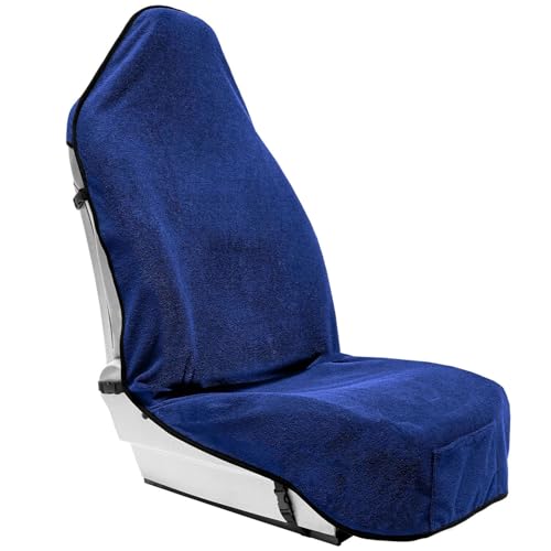 Season Guard Waterproof Towel Seat Cover with Non Slip Grip - Washable Carseat Protector for Gym Workout - Universal Terry Cloth Seat Cushion with Pocket Fit for Car SUV Van Truck 1pcs Blue - color: 1pcs Front Blue